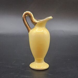 Mini Yellow Pitcher Vase Gold Trim Vintage Ewer